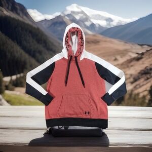 Under Armour Hoodie Mens XL Orange Black White Loose Cotton Blend Spellout Gym
